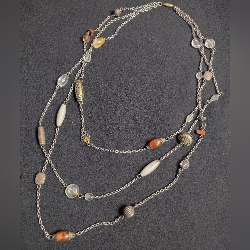Vintage Boho Earthy Multi-strand Mixed Bead Necklace